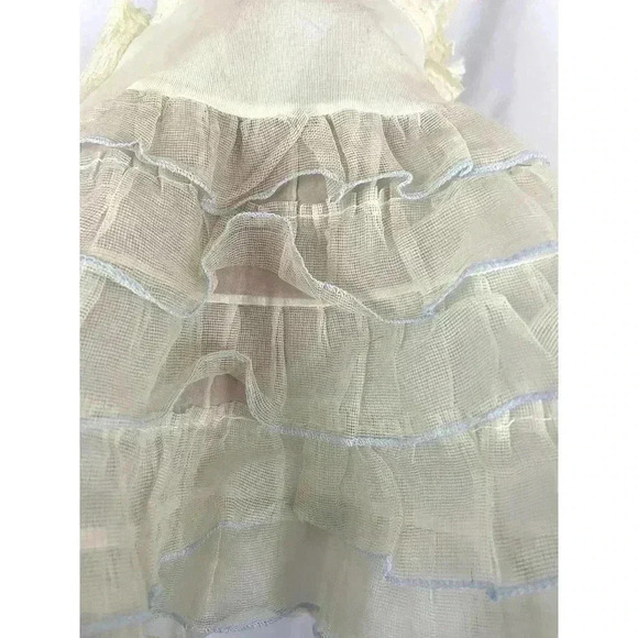 VTG Baby Girl Dress 24 MO Cream with Blue Trim Embroidered - Picture 10 of 12